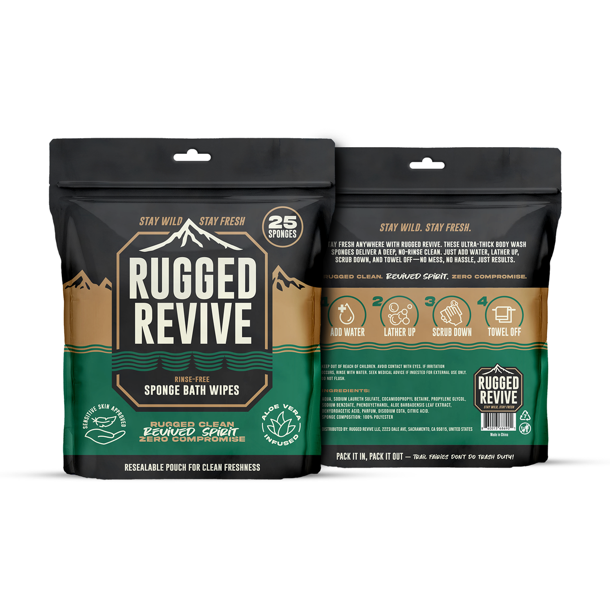 Rugged Revive - Rinse-Free Bath Sponge One (25 Pack)