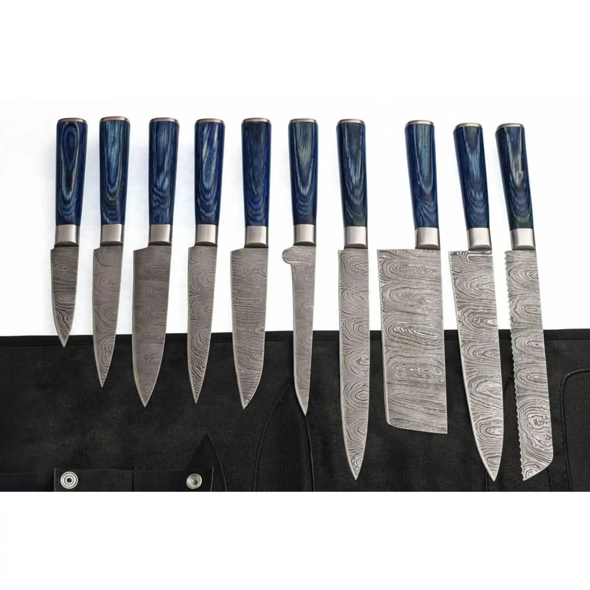 10 Piece Damascus Kitchen Knife Set with Blue Pakkawood Handles
