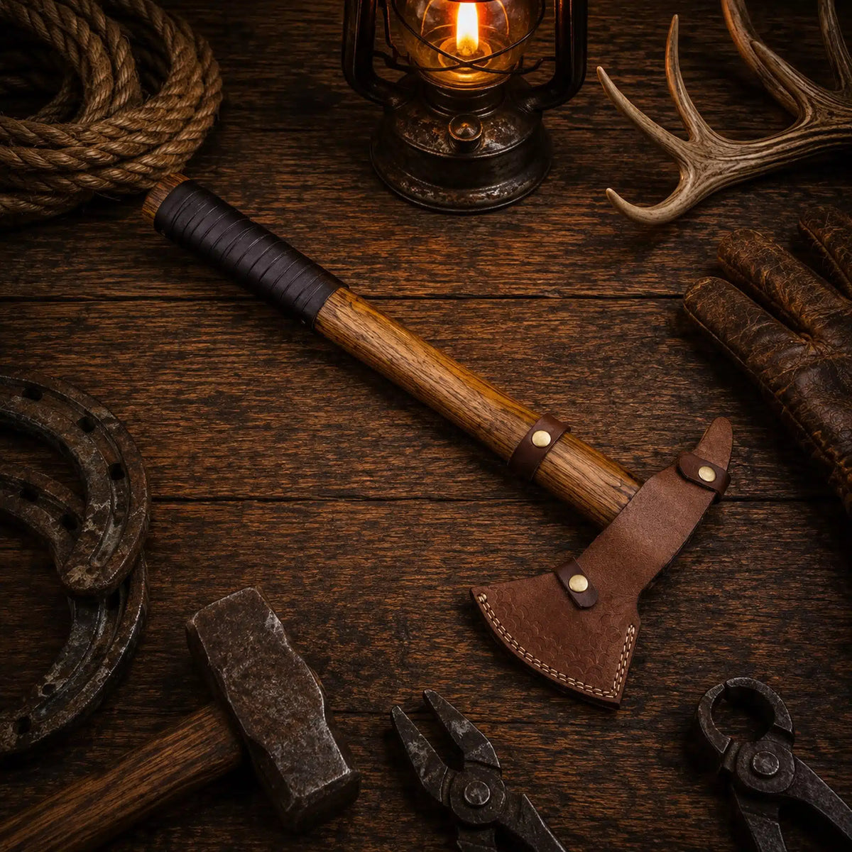 Handmade Tomahawk Axe Black Hawk with Belt Leather Sheath