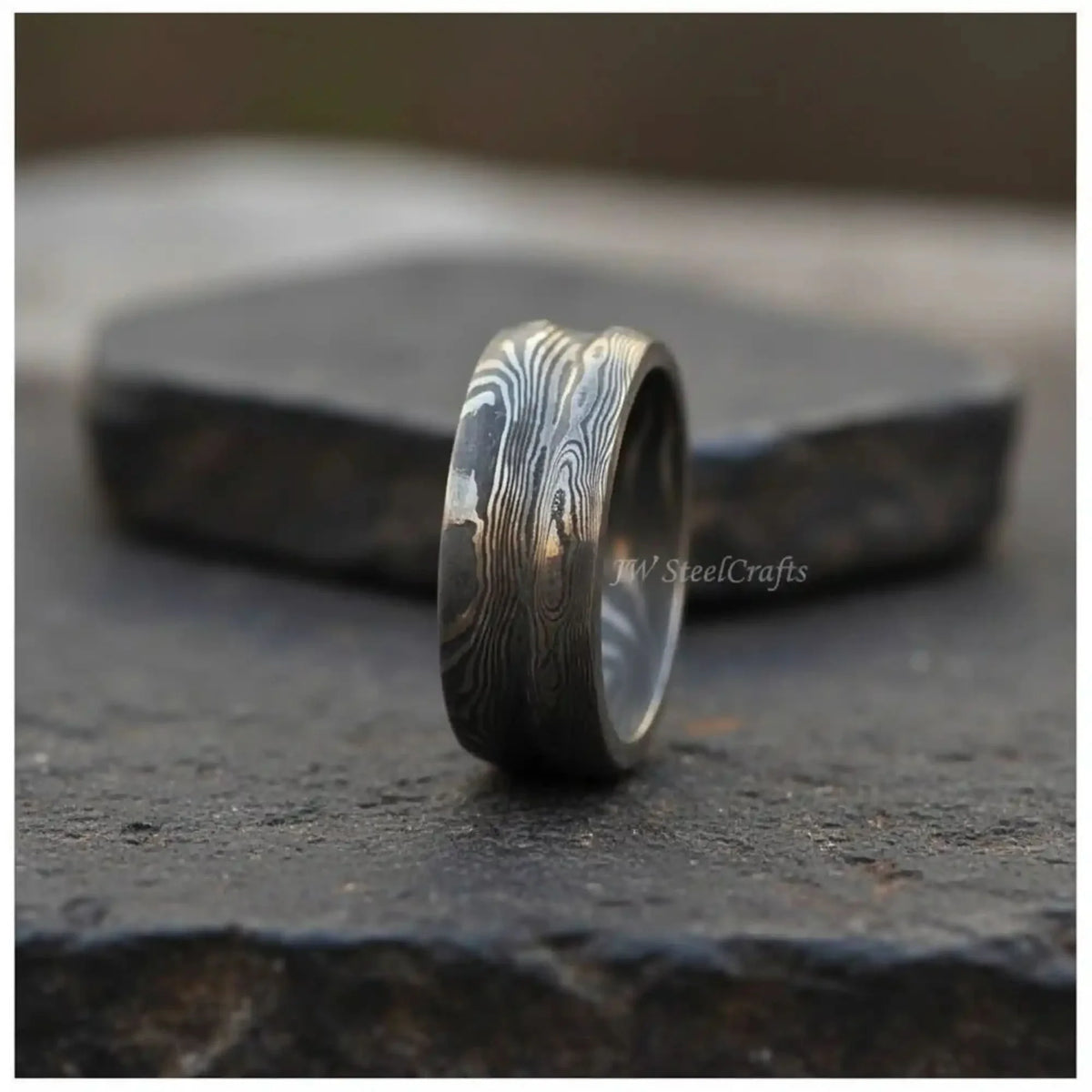 Handmade Damascus Steel Ring | Unisex Wedding Band Available in All Sizes