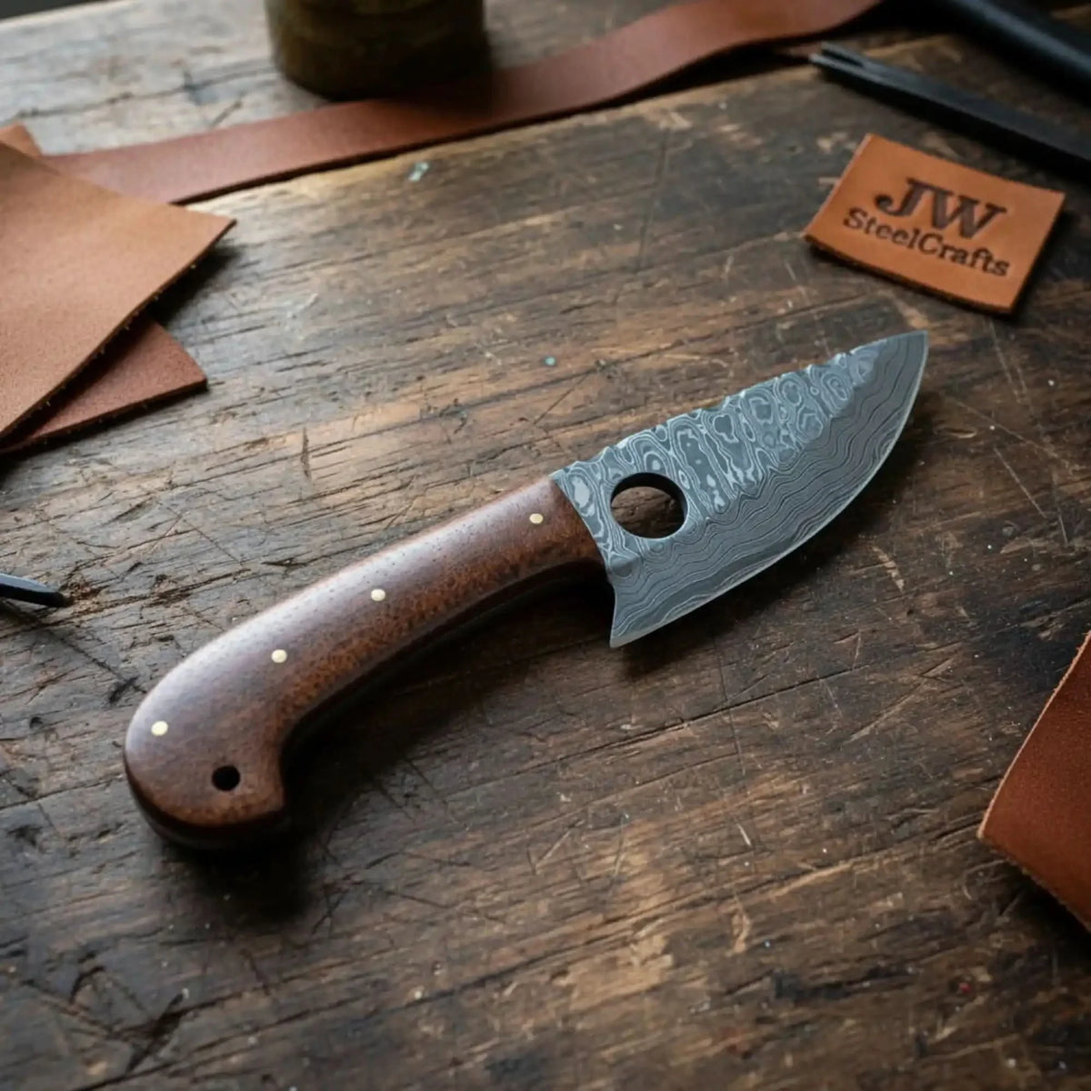 Handmade Damascus Mini Skinner Knife with Wooden Handle Full Tang Drop Point Blade
