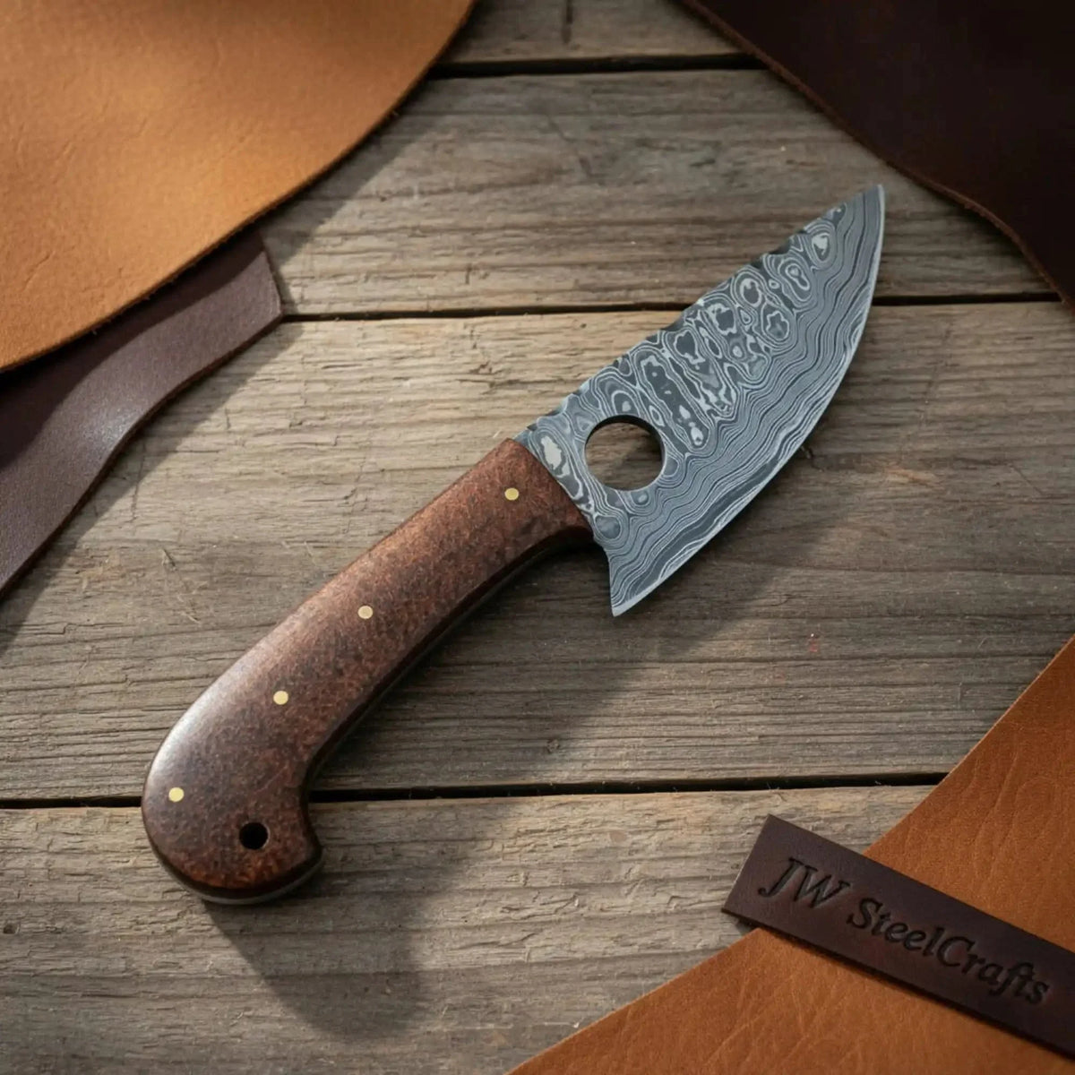Handmade Damascus Mini Skinner Knife with Wooden Handle Full Tang Drop Point Blade