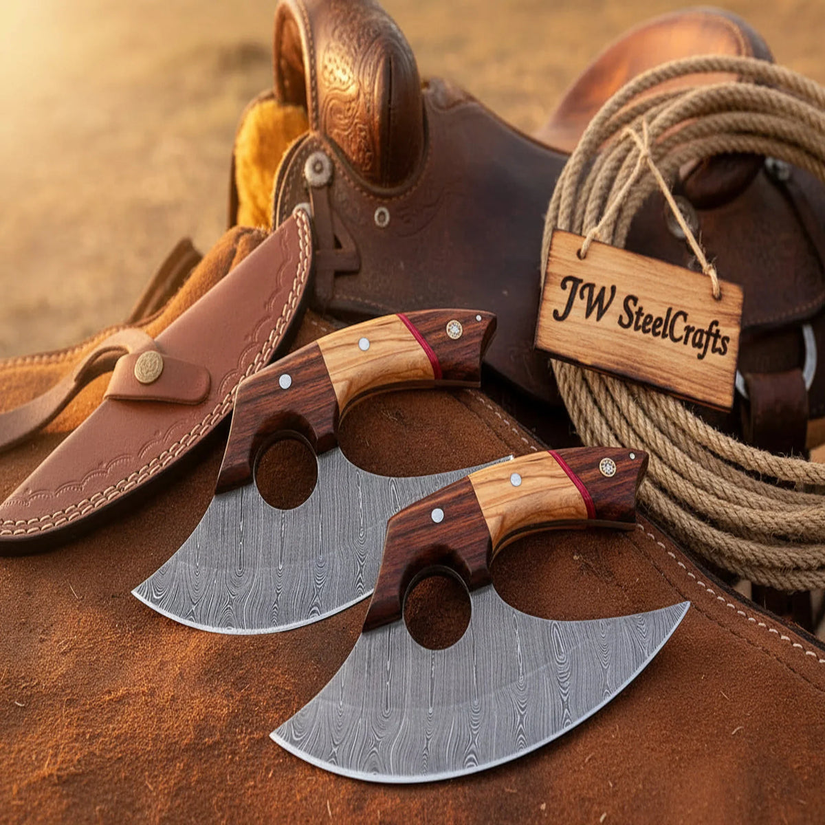 Alaskan Ulu Knife Set with Olive Wood and Rosewood Handle