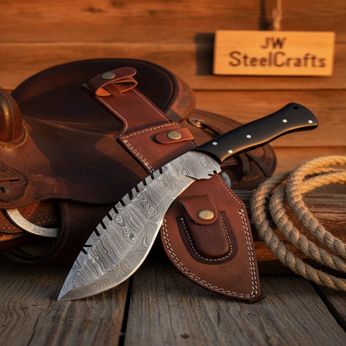 SharkBack Kukri Knife with Damascus Blade