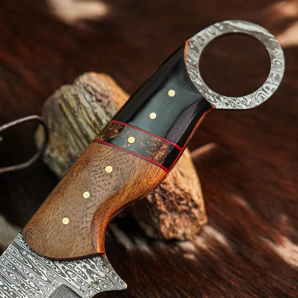 9.6" Handmade Damascus Tanto Hunting Knife – Full Tang Resin Handle
