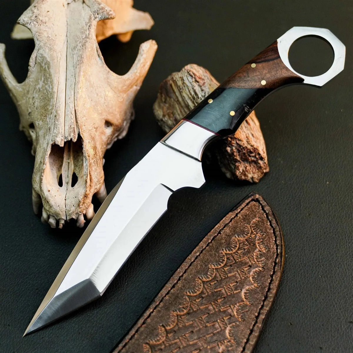 9.7" Handmade Stainless Steel Hunting Knife – Full Tang Wood Handle