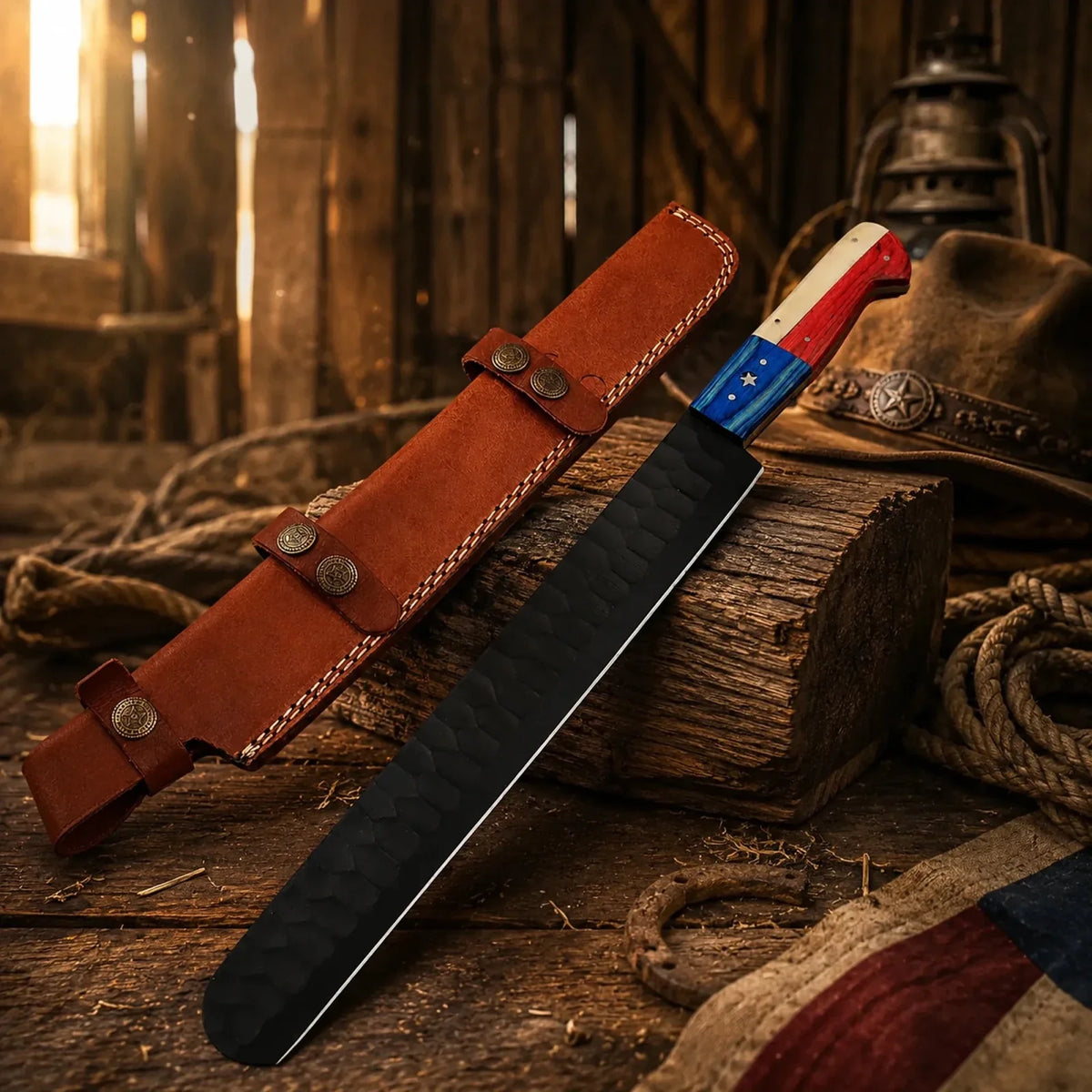 Brisket Chef Knife – D2 Steel Blade Texas Flag Handle