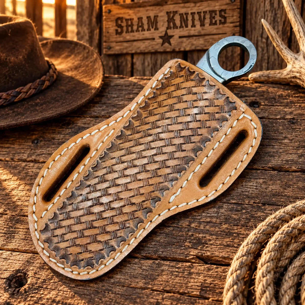 D2 Steel Engraved Ring-Tail Bull Cutter Knife – Cross-Draw Sheath