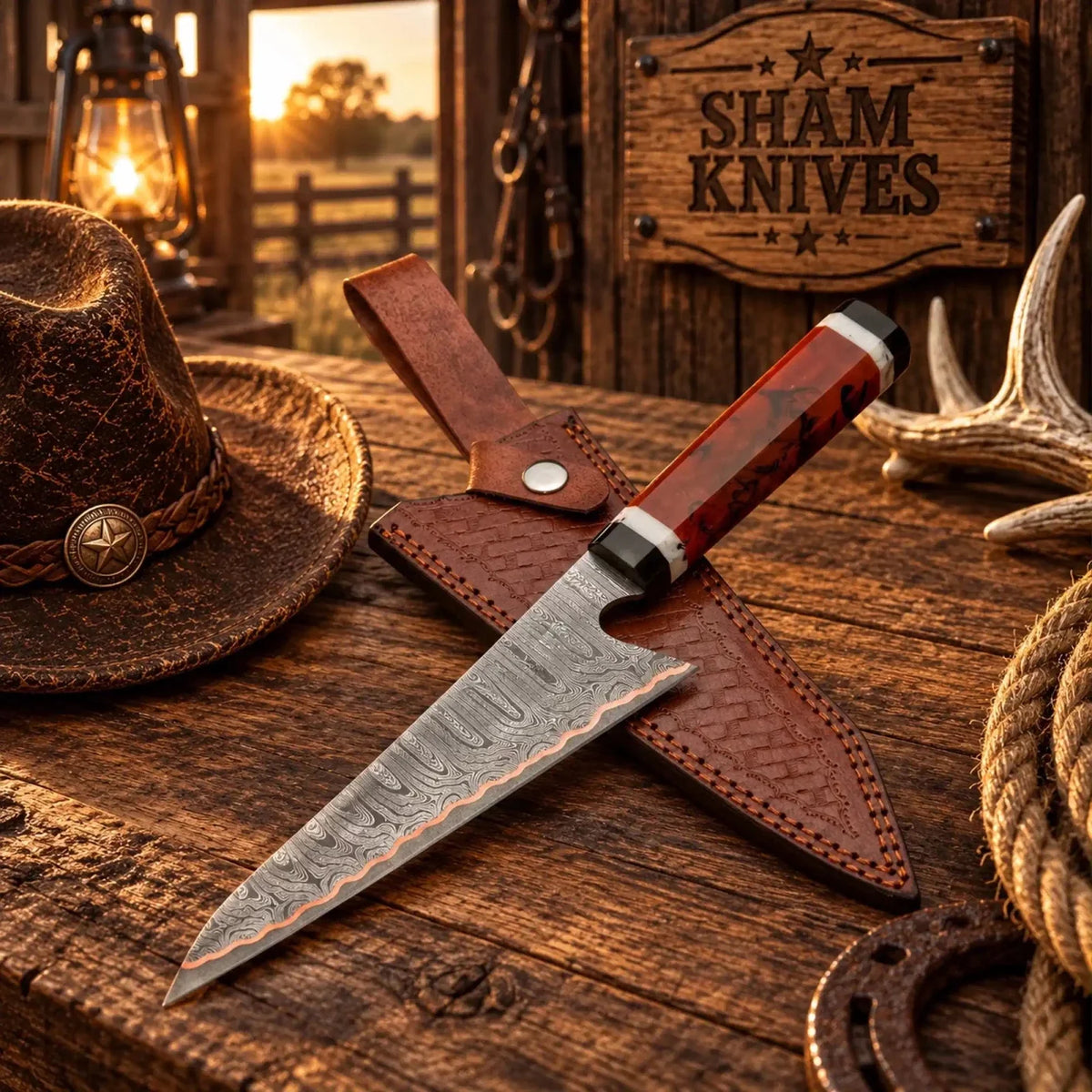 Buy K-Tip Gyuto Style Copper Damascus Chef Knife – Octagonal Resin Handle
