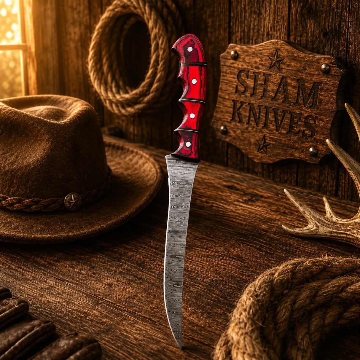Redfin Legend Damascus Steel Fillet Knife – Red Pakka Wood Handle