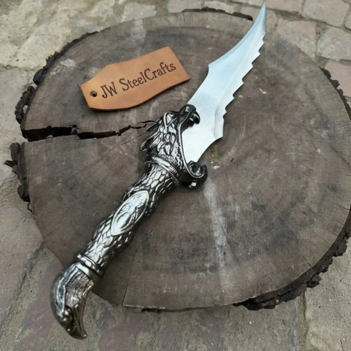 Handmade Fantasy Dagger Replicain Satin Steel with Dragon Handle