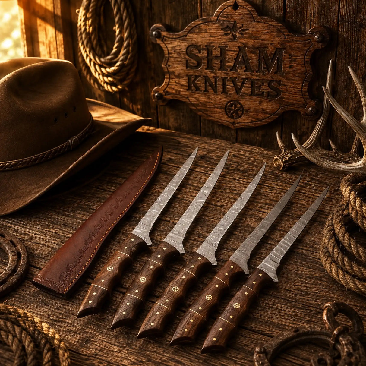 Fisherman’s Pride 5-Piece Handmade Damascus Fillet Knife Set