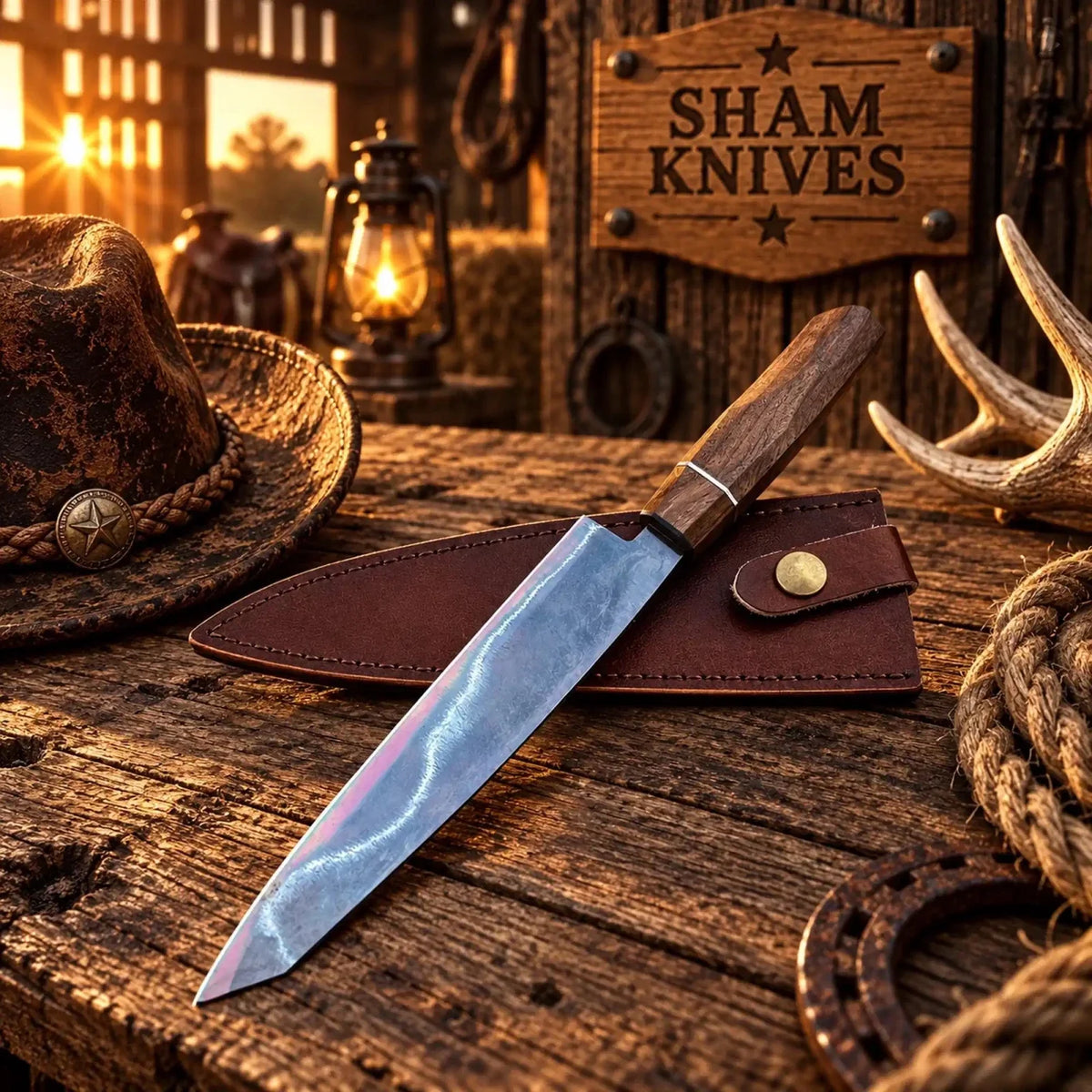 Hand Forged Japanese Style Santoku Chef Knife 5160 Carbon Steel Rose Wood Handle