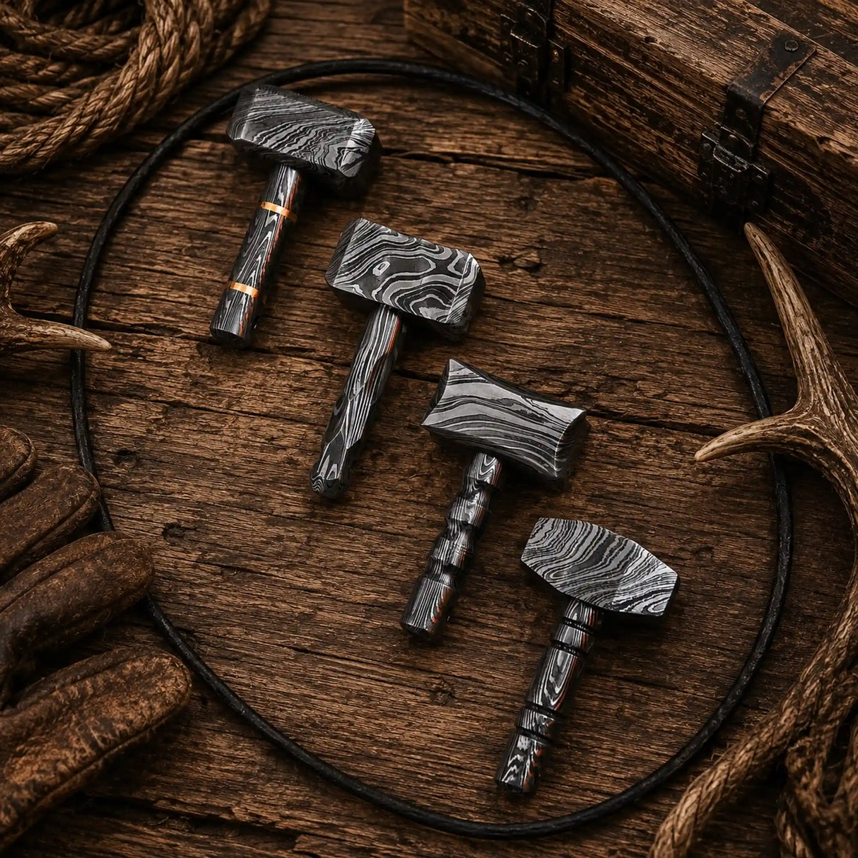 Mini Mjölnir Damascus Hammer Pendant – Handcrafted Norse Gift