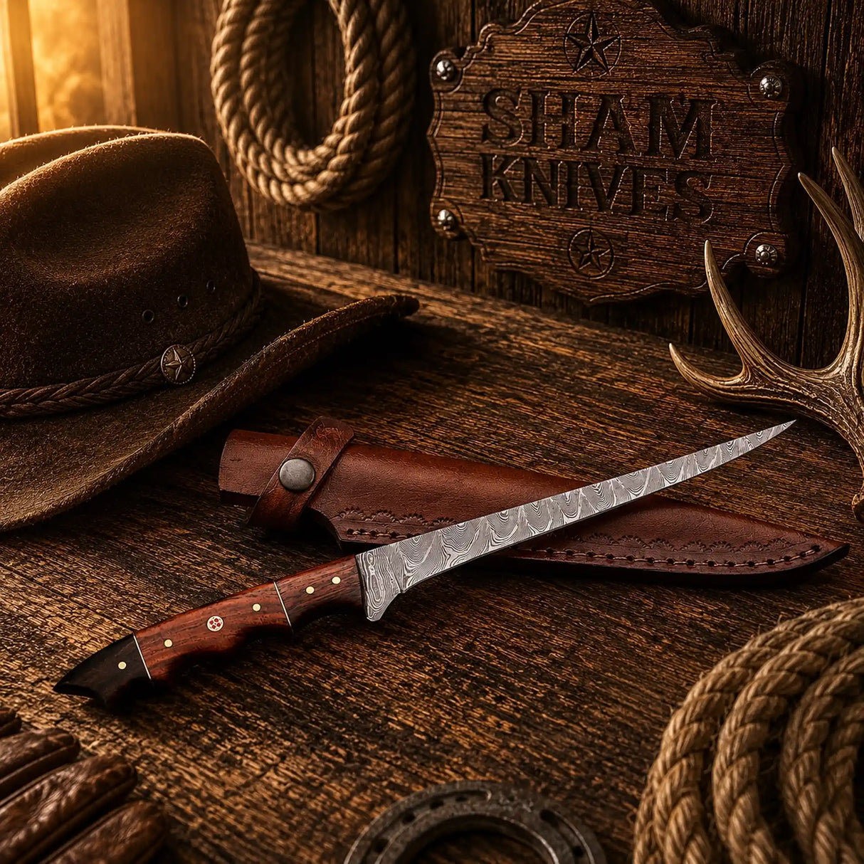 Handmade Damascus Steel Fillet Knife – Rosewood & Buffalo Horn Handle