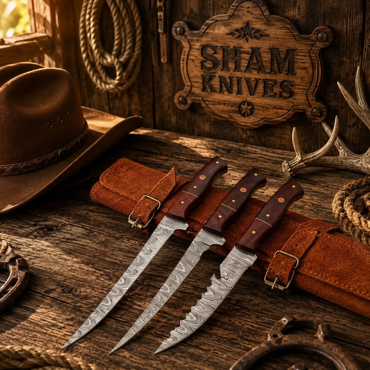Mariner’s Legacy 3-Piece Damascus Fillet Knife Set – Handmade Flexible Fishing Knives