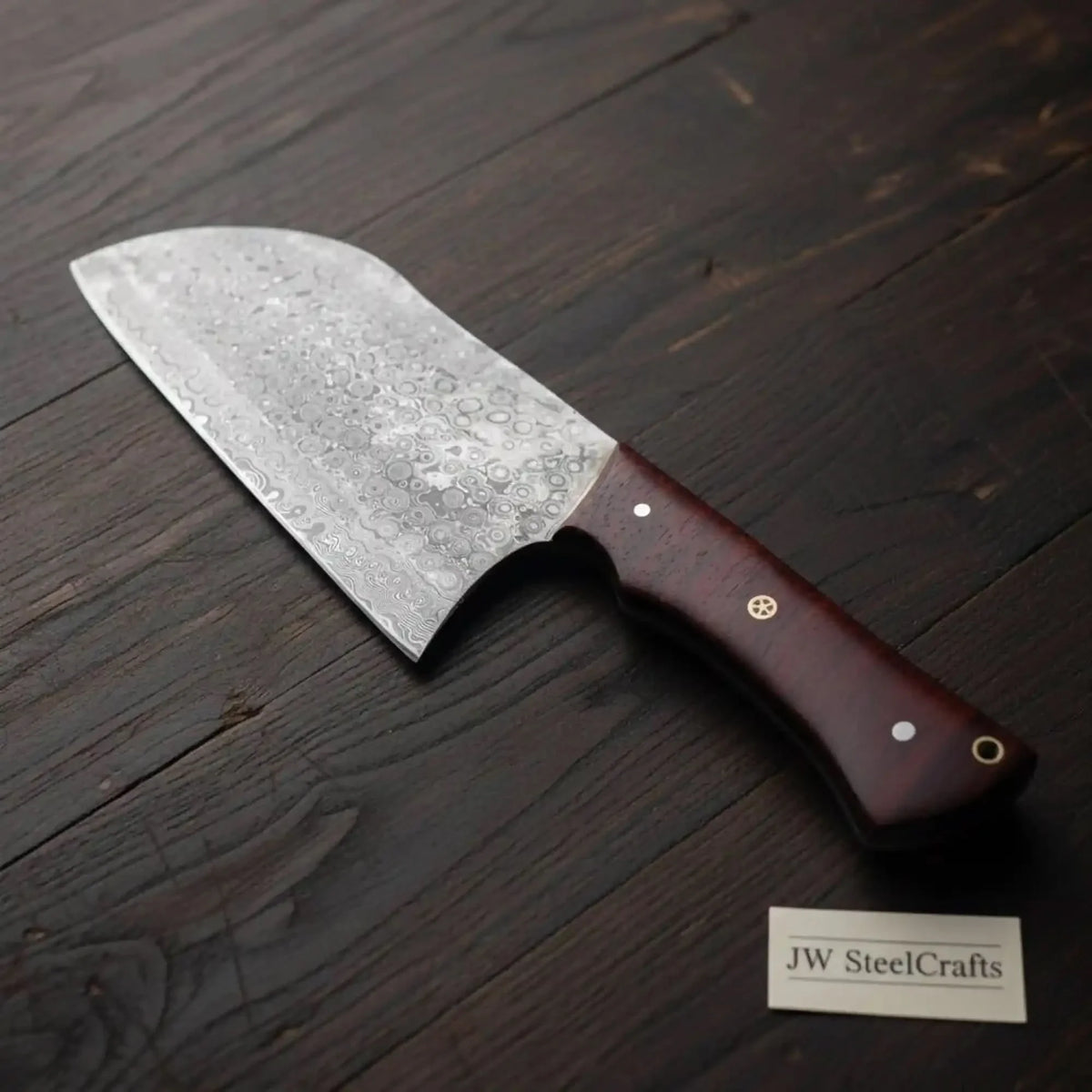 11-Inch Raindrop Damascus Chinese Vegetable Cleaver — Rosewood Handle & Lanyard Hole