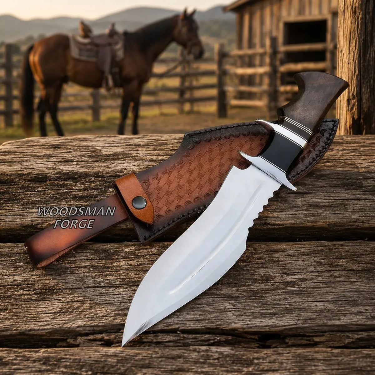 Nightforge D2 Bowie Knife – 14" Rosewood & Micarta Handle