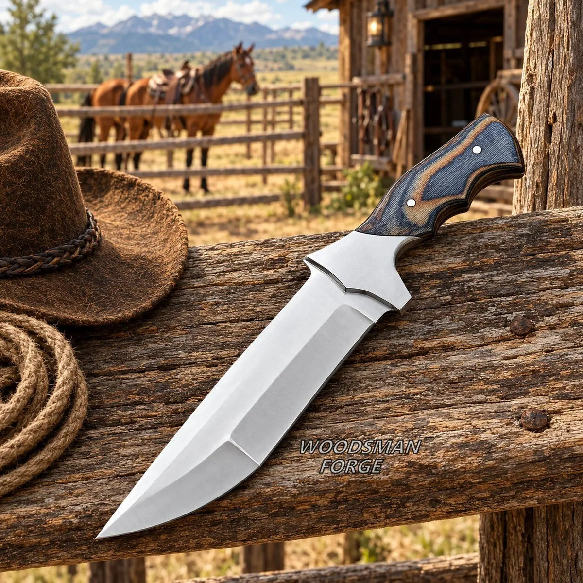 Oakspire D2 Steel Bowie Knife – 13" Hardwood Handle & Leather Sheath
