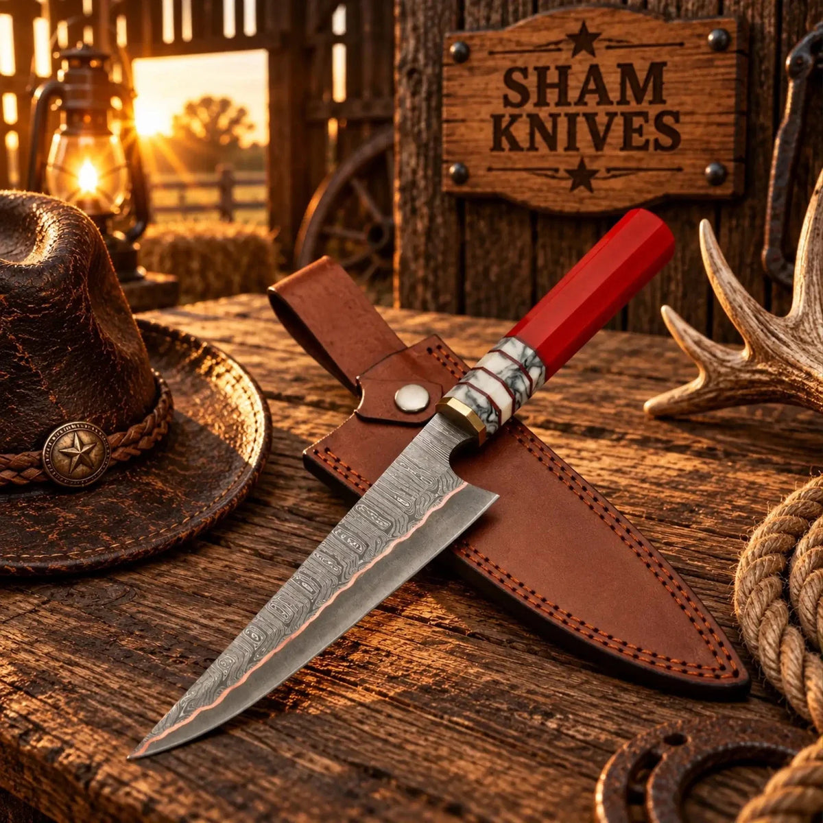 Personalized Copper Damascus Kitchen Chef Knife – Epoxy Resin Handle