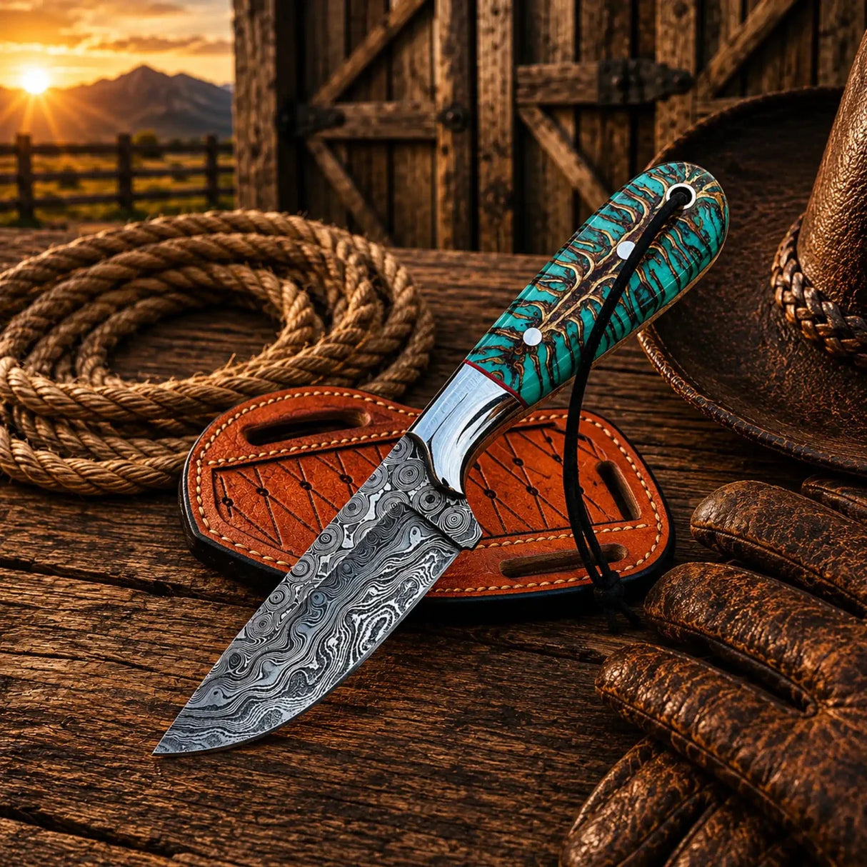 Pinecone Cowboy Working Knife – Damascus Steel 3.5" Blade