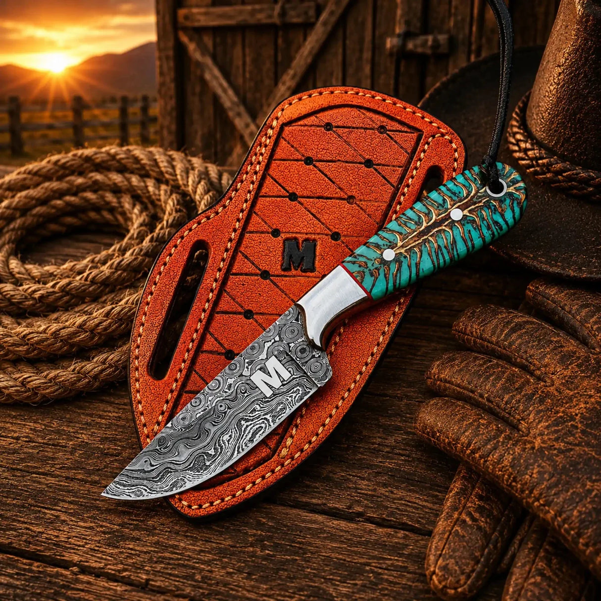 Pinecone Cowboy Working Knife – Damascus Steel 3.5" Blade