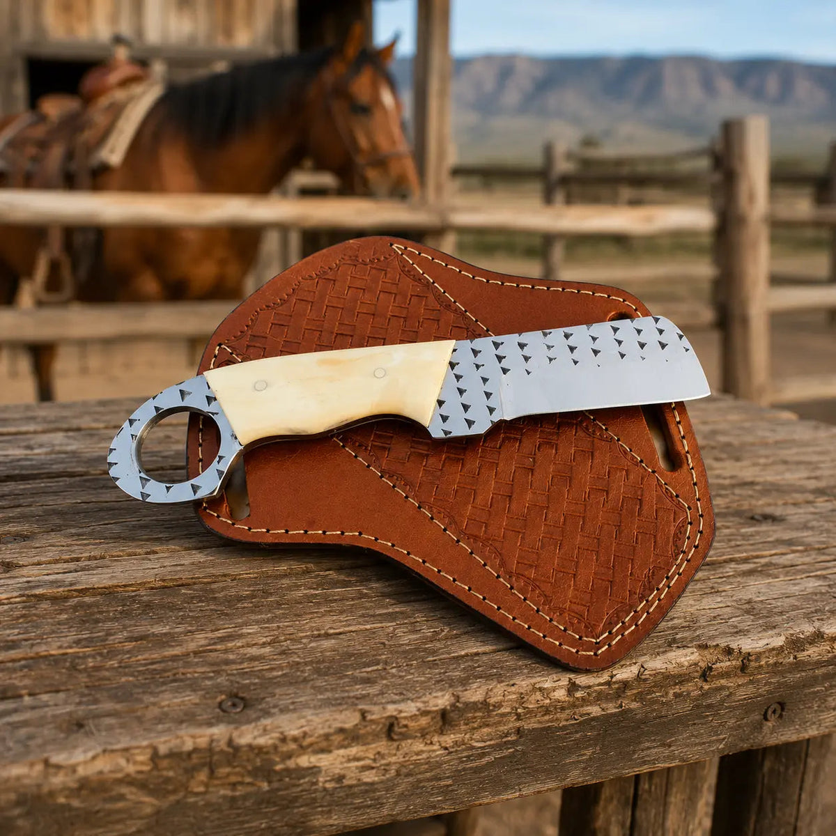 Rasphorn Rasp Steel Cowboy Bull Cutter – Bone Handle & Leather Sheath