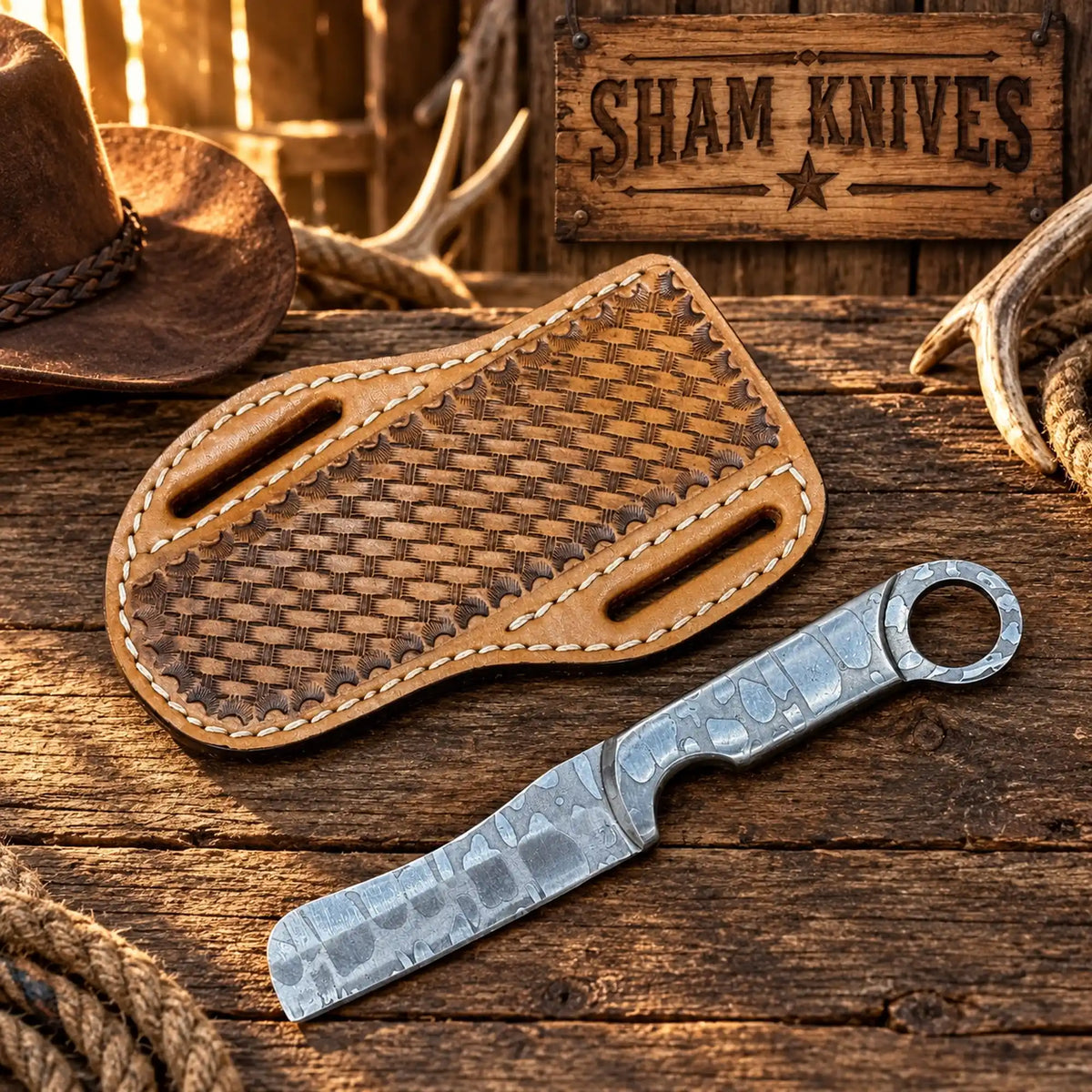 D2 Steel Engraved Ring-Tail Bull Cutter Knife – Cross-Draw Sheath