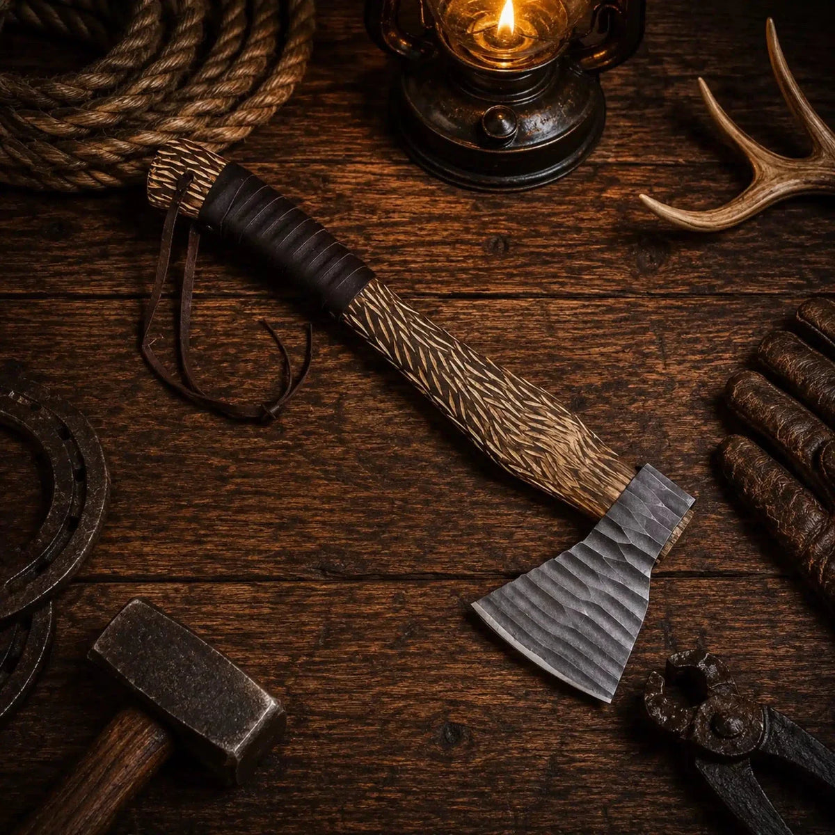 20” HAMMERED HAND FORGED CARBON STEEL HANDMADE HUNTING VIKING TOMAHAWK HATCHET AXE