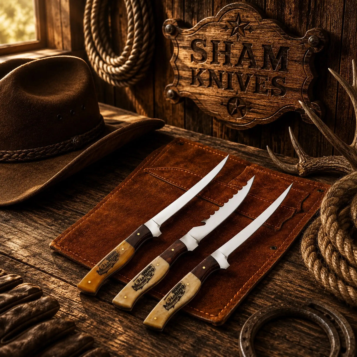 Angler’s Trio 3-Piece 440C Stainless Steel Fillet Knife Set – Bone Handle