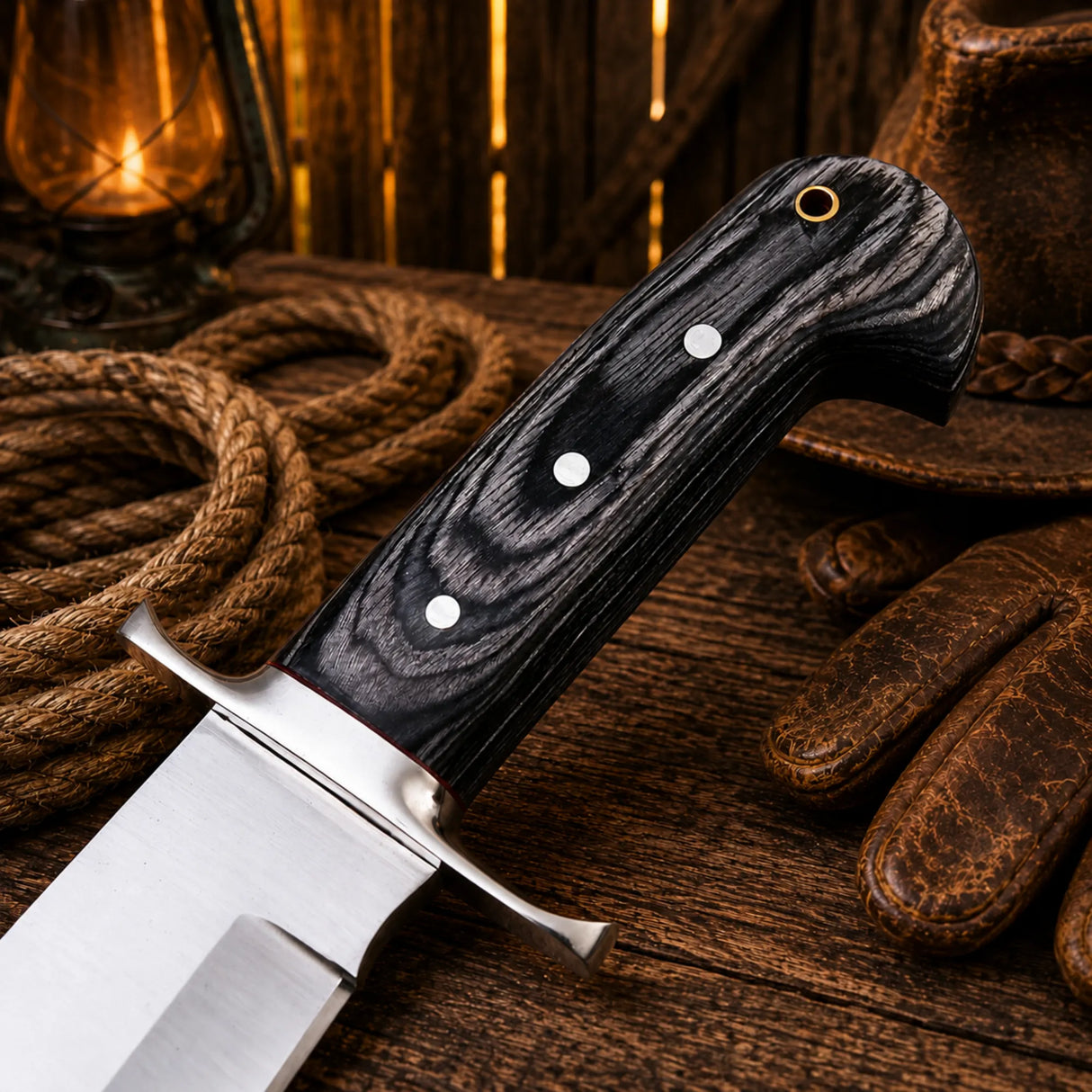Western Style Hunting Knife – Pakka Wood Handle with Sheath