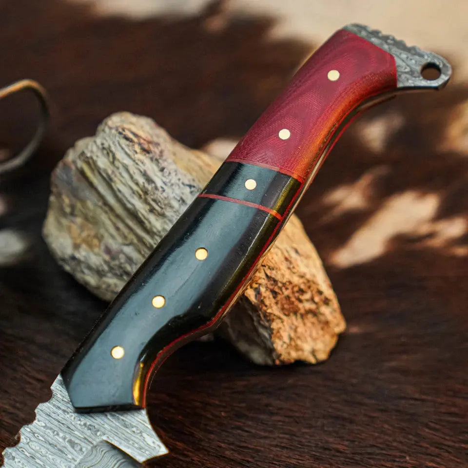 8.7" Handmade Damascus Knife – Full Tang Hybrid Handle & Sheath