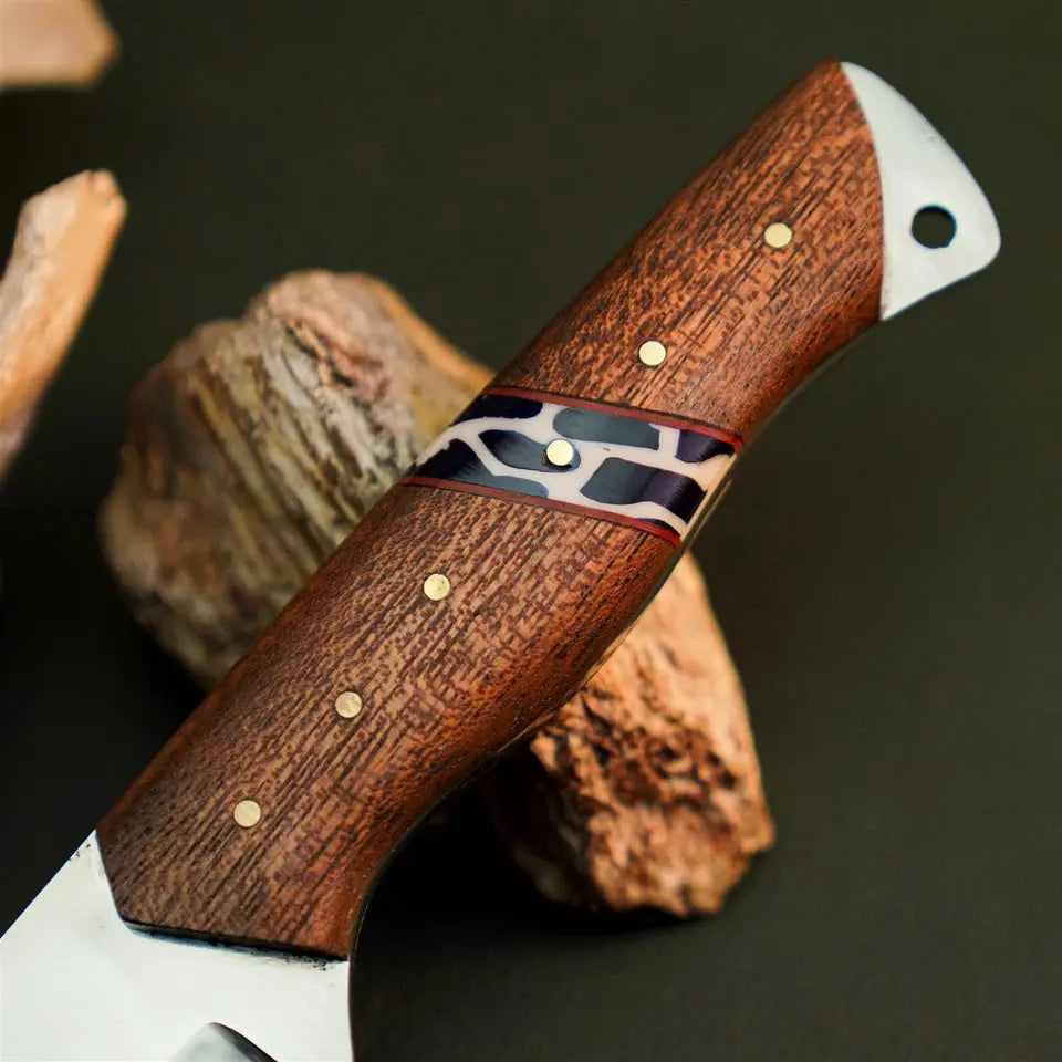 8.8" Handmade Stainless Steel Bushcraft Knife – Full Tang Wood Handle & Sheath