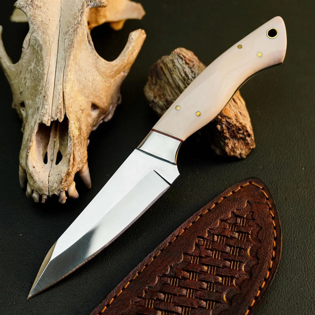 8.7" Handmade Stainless Steel Bushcraft Knife – Full Tang Resin Handle & Sheath