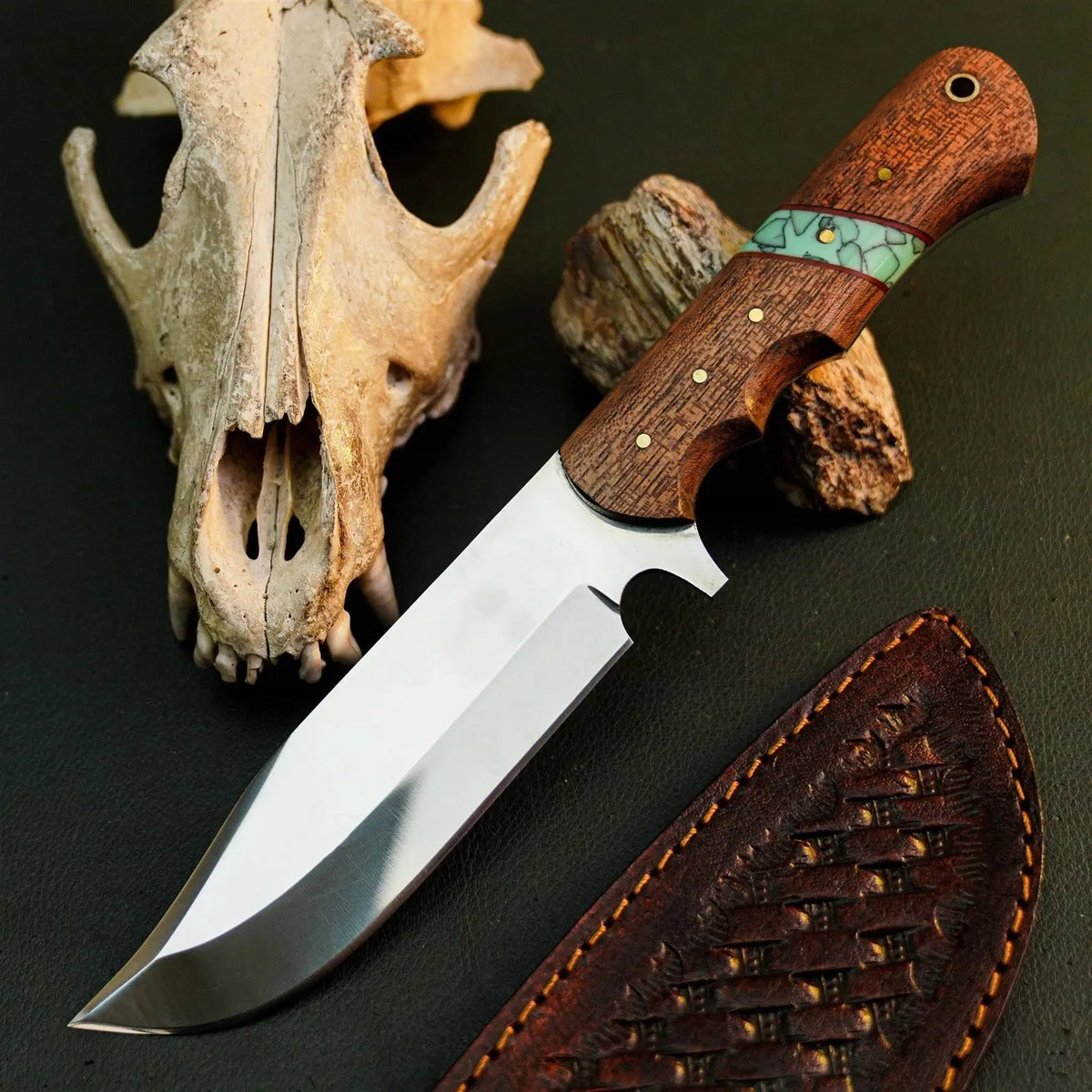 9.8" Handmade Stainless Steel Bushcraft Knife – Full Tang Wood Handle & Sheath