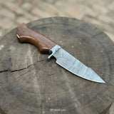 Handmade Damascus Drop Point Hunting Knife with Rose Wood Handle