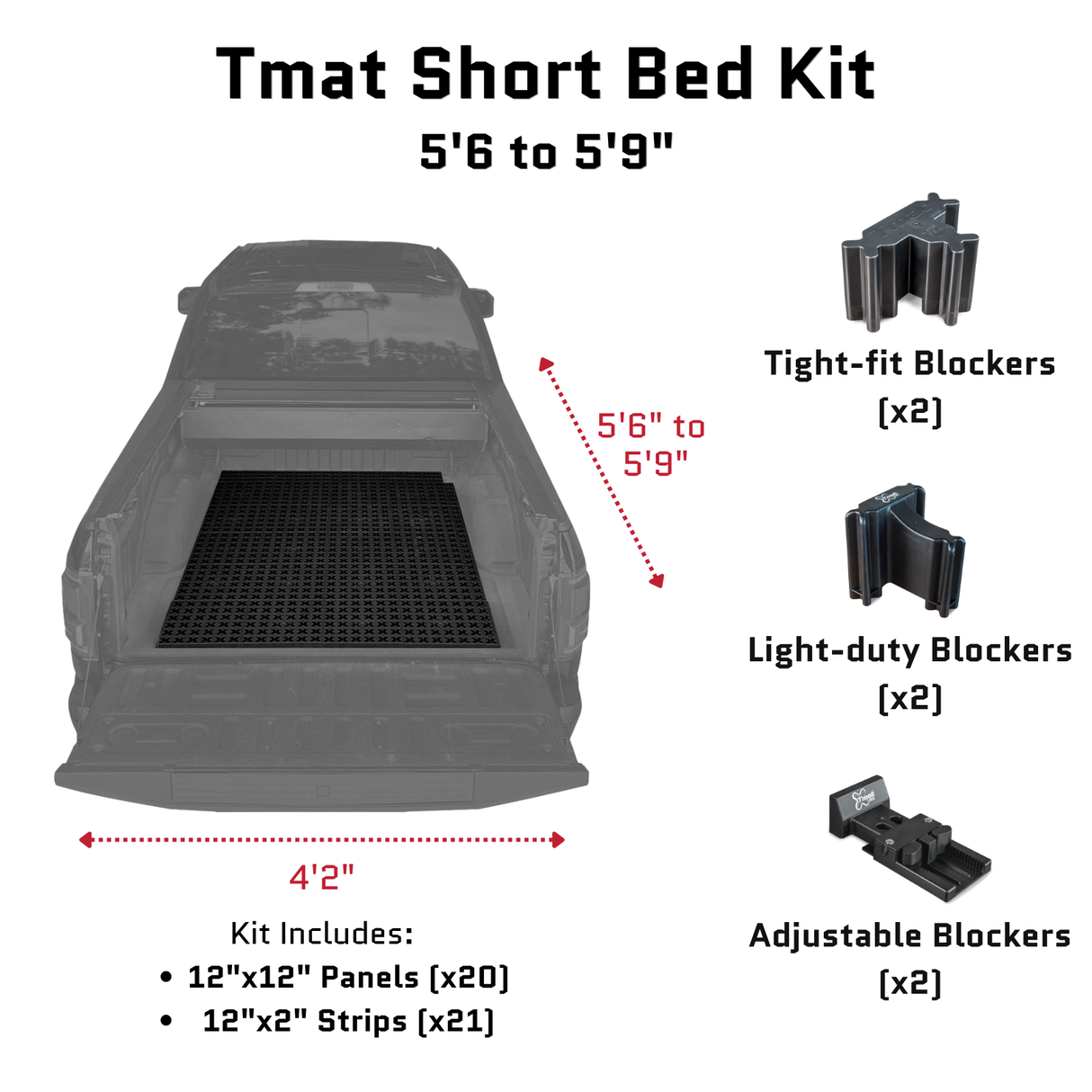 Tmat Truck Bed Organizer Slide Out Mat | Universal Fit for Short Beds 5'6" to 5'9"