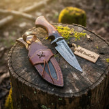 Bobcat Hunting Knife 4” Clip Point Fixed Blade Damascus Steel Guarded Design