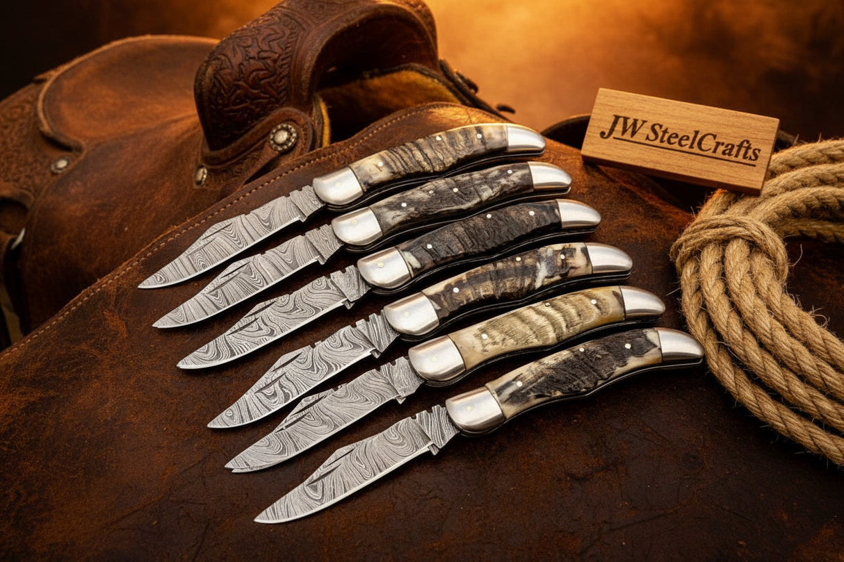 Trailfold Stag Pocket Knife Set 8" Handmade Set of 5 Folding Knives