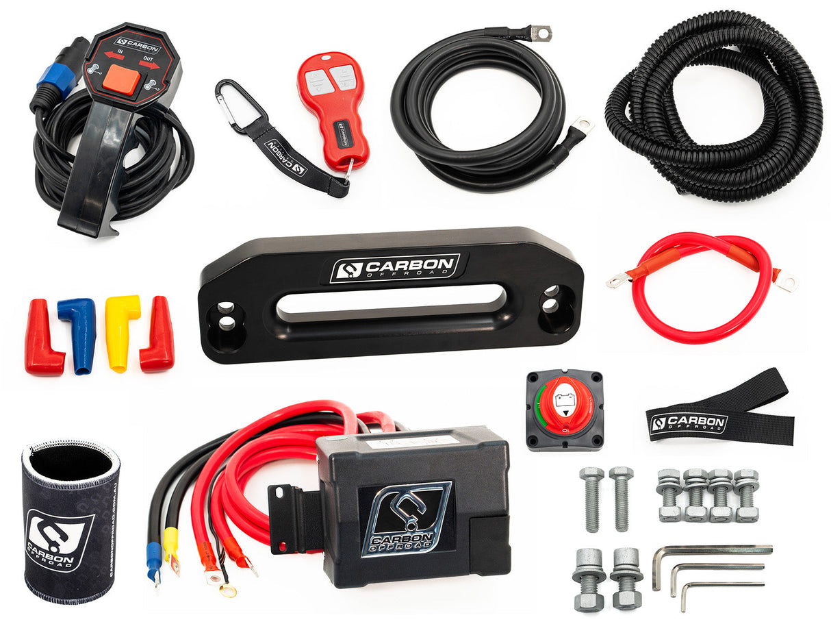 Carbon 12K 12000lb Electric Winch With Black Rope and Hook