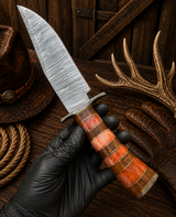 Oakleaf Legend Damascus Bowie Knife – Bone, Wood Handle & Leather Sheath
