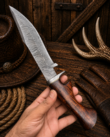 Celtic Guardian Bowie Knife – Damascus Steel With Rosewood Handle & Leather Sheath