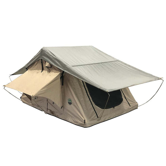 LD TMBK 3 Roof Top Tent With Annex Tan Base With Green Rain Fly Black Aluminum Base, Black Ladder