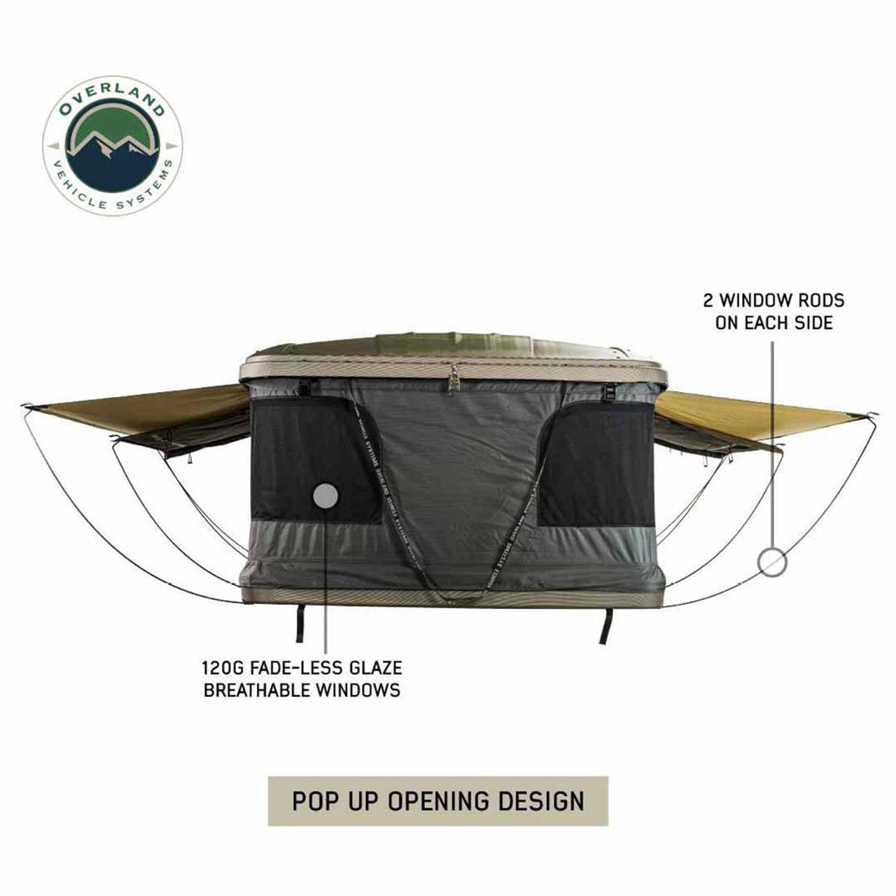 HD Bundu 2 - Hard Shell Pop Up Roof Top Tent, 2 Person, Grey Body and Black Rainfly Overland Vehicle Systems