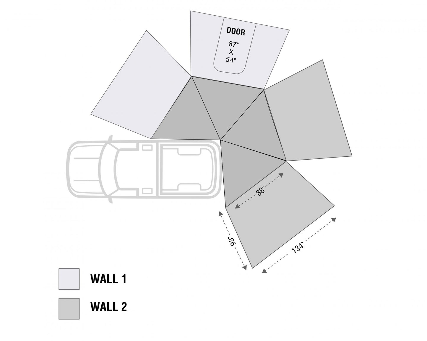 Overland Vehicle Systems Freestanding Passenger Nomadic 270 LT Awning Wall 1 Overland Vehicle Systems