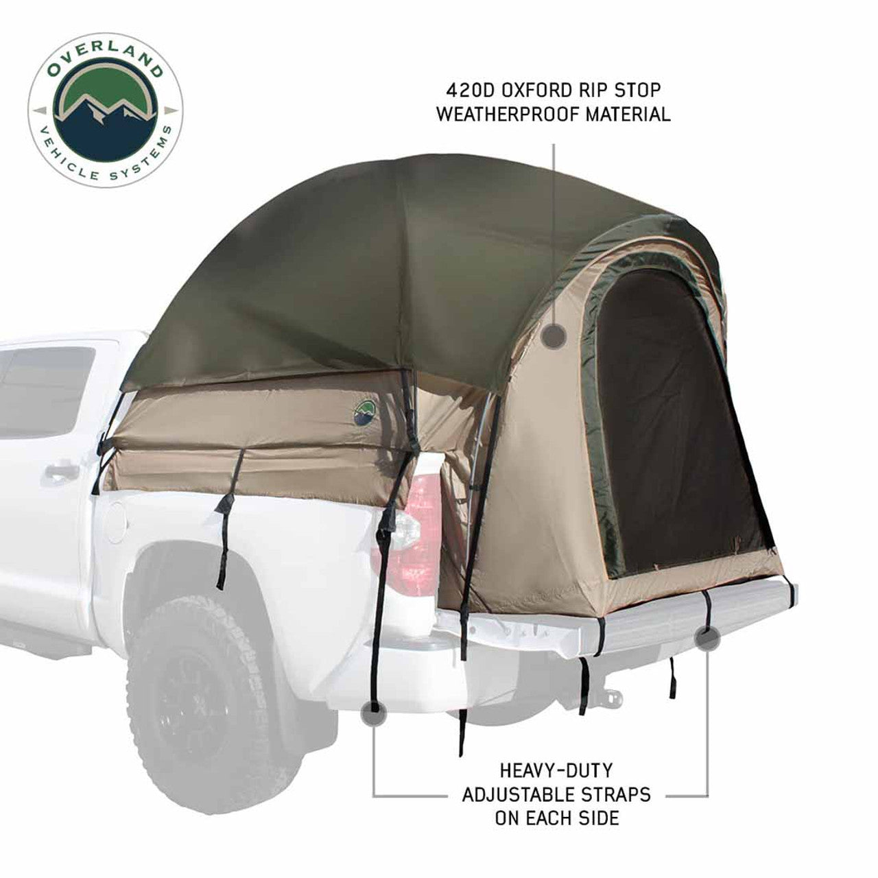 LD TACT - Bed Tent Full Size 6.5 Foot, Tan Body and Green Rainfly Overland Vehicle Systems