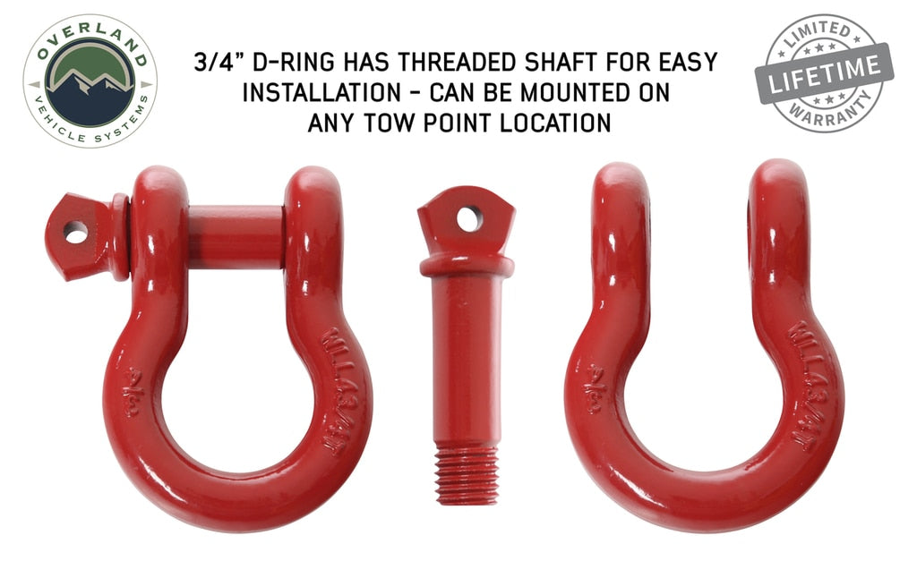 19010204 Recovery Shackle 3/4 Inch 4.75 Ton Red - Sold In Pairs Overland Vehicle Systems