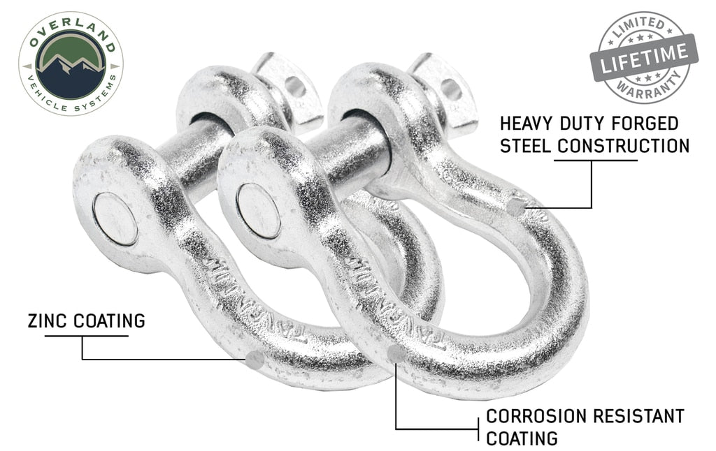 Recovery Shackle D-Ring 3/4 Inch 4.75 Ton Zinc Sold In Pairs Overland Vehicle Systems