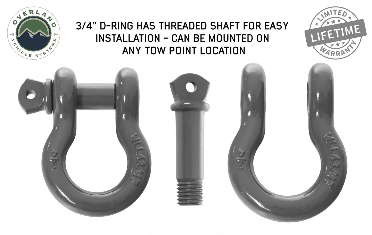 Recovery Shackle 3/4 Inch 4.75 Ton - Gray - Sold In Pairs Overland Vehicle Systems