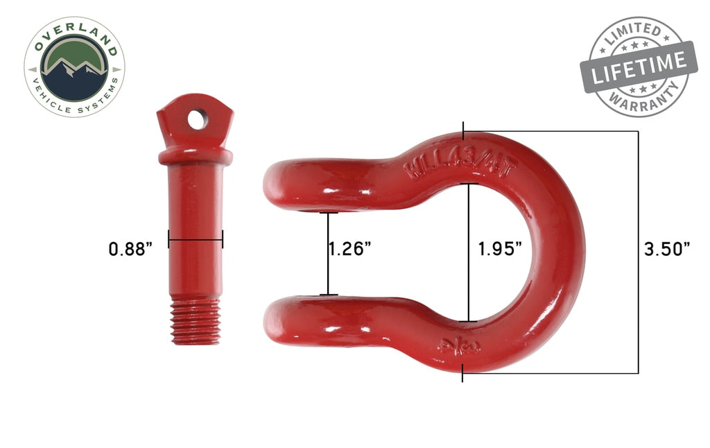 19019904 Recovery Shackle 3/4 Inch 4.75 Ton Red Overland Vehicle Systems